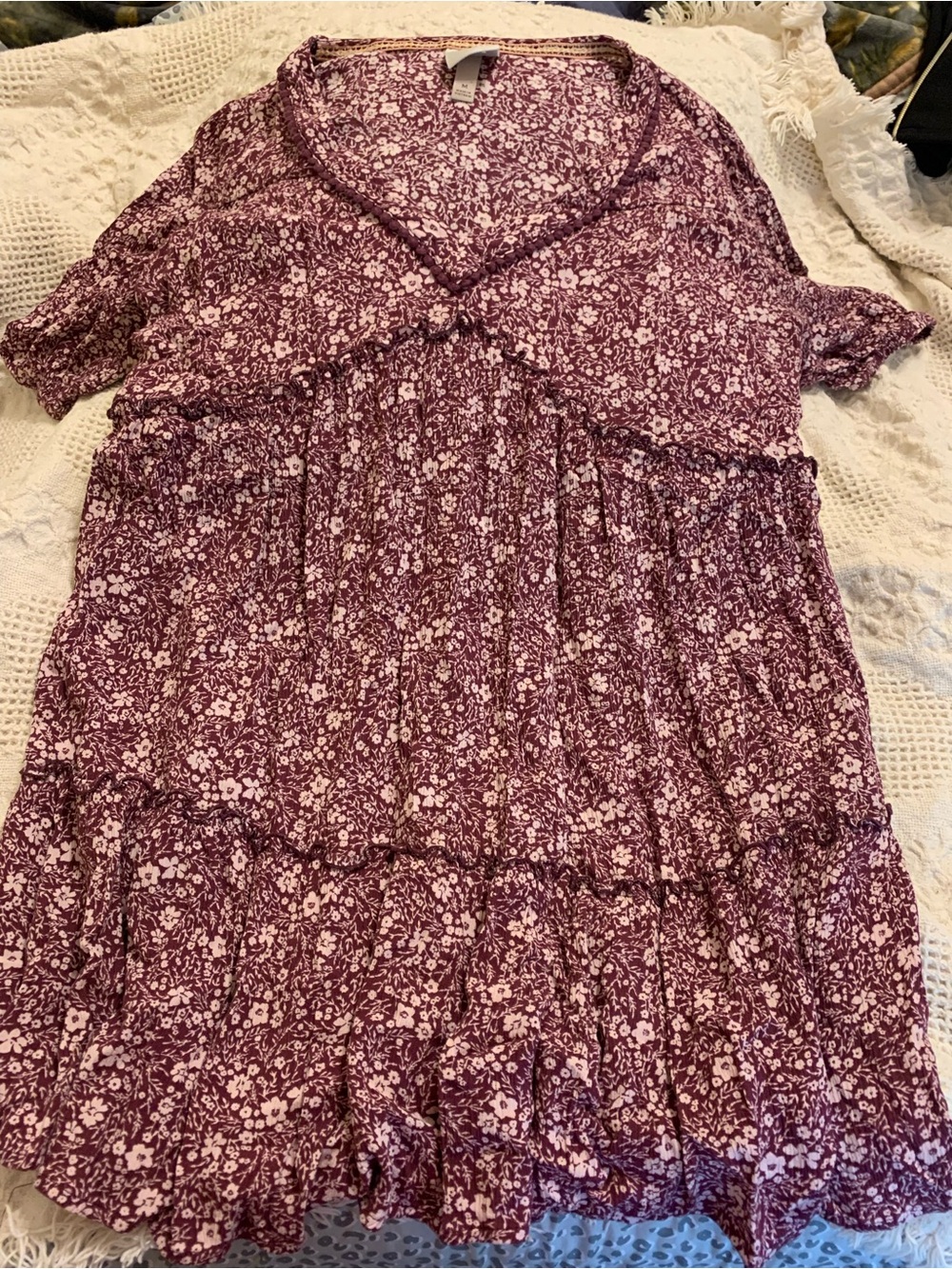 Knox Rose Plum and Light Pink Floral Tiered Dress